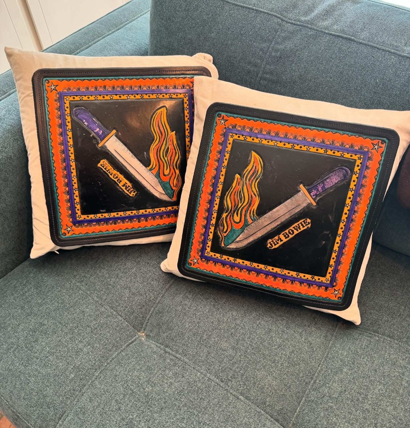 Couch Cushions with Leather Bowie Removable Patches