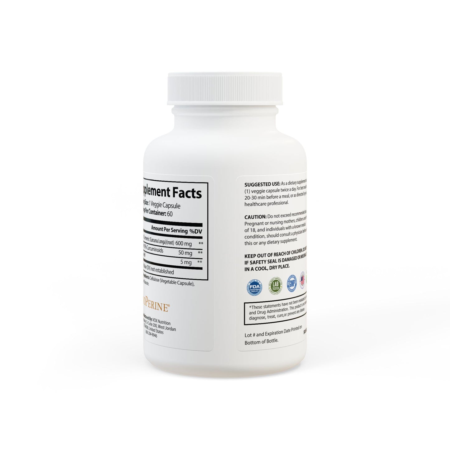 مكمل الكركم مع BioPerine® (مستخلص ثمار الفلفل الأسود) (60 كبسولة)
